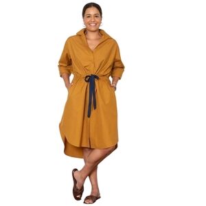 SBJ Austin Amanda Shirt Dress in Dijon  Navy Tie One Size